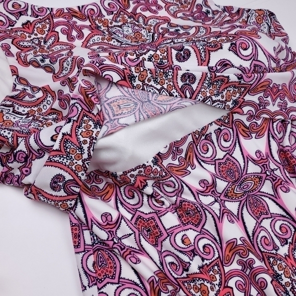 Vince Camuto Pink White Boho Print V-Back Dress Size 14 - Picture 9 of 14